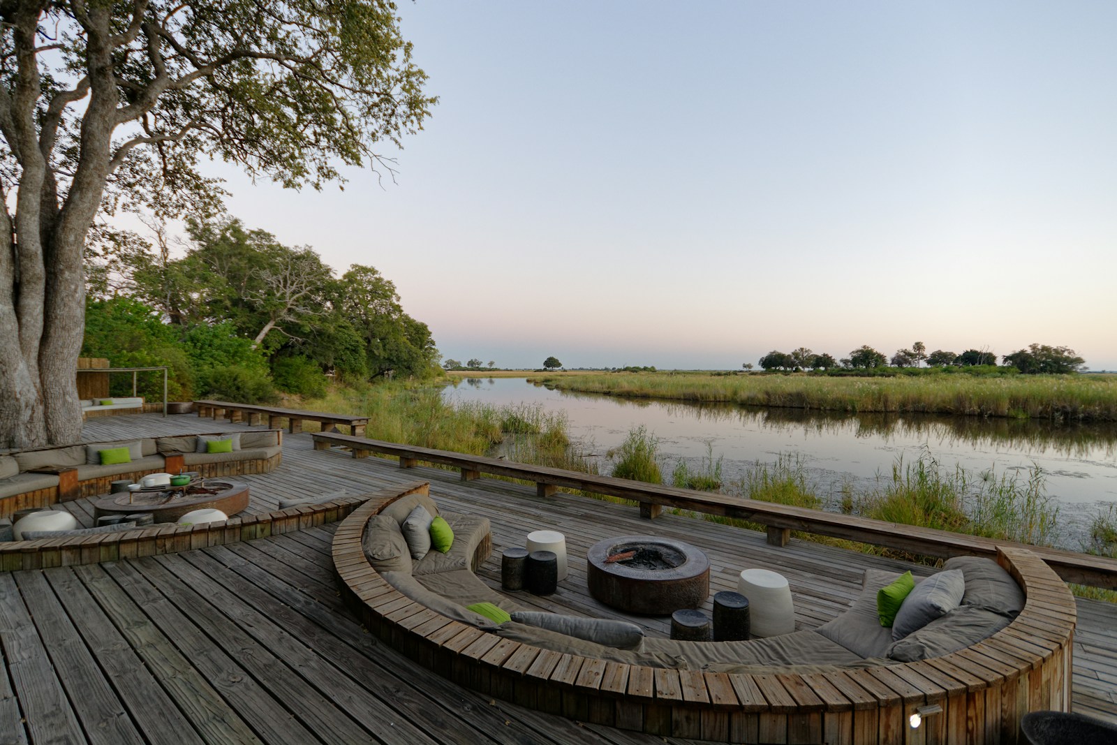 A stilted camp on the Okavango Delta's flood channels