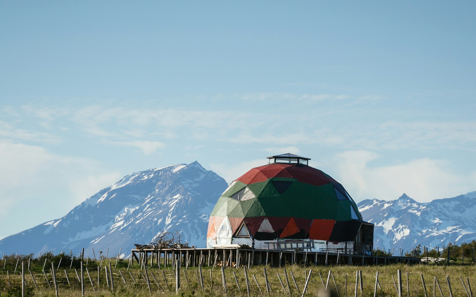 Geodesic domes under Patagonia's night sky